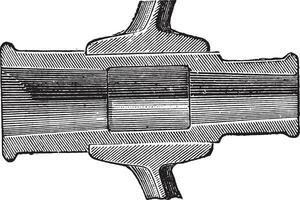 Section of the hub box, vintage engraving. vector