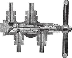 Valve distributor for hydraulic press, vintage engraving. vector