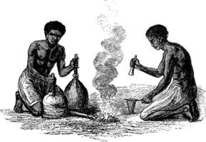 Blacksmiths of Caquingue in Angola in Southern Africa, vintage engraving vector