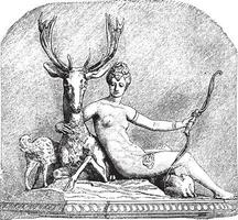 Diane, Jean Goujon at Louvre museum, vintage engraving. vector