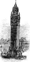 Albert Memorial Clock, in Belfast, Ireland vintage engraving vector