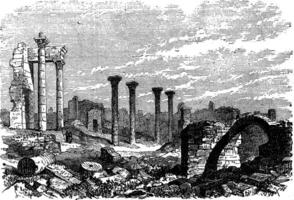 Ruins of Bozrah,  Captial city of Edorn, Jordan, now Bouseira vintage engraving. vector