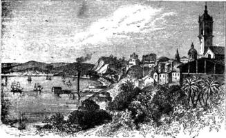 Bahia in Salvador, Brazil, during the 1890s, vintage engraving. vector