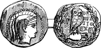 tetradracma desde Atenas o griego plata moneda, Clásico grabado vector