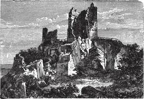 Ruin of Drachenfels Castle in Rhineland-Palatinate, Germany, vintage engraving vector