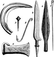 Bronze instruments from Unter Uhldingen, vintage engraving vector