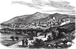 Beautiful view of buildings and mountain at Hebron vintage engraving vector