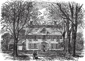 Hawthorne House at Concord, Massachusetts vintage engraving vector