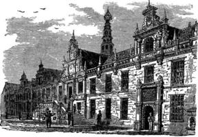 Leiden city hall, Netherlands, vintage engraving vector