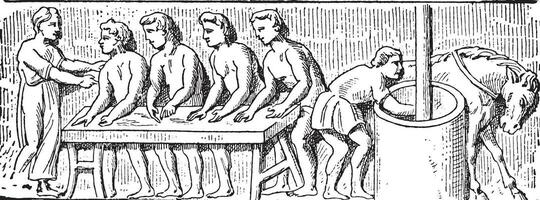 Roman bakers, vintage engraving. vector