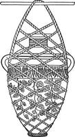Vase suspended in a net, vintage engraving. vector