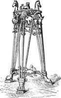 Tripod of the Pourtales collection, vintage engraving. vector