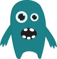 Turquoise monster with mouth wide open showing teeth vector illustration on white background.