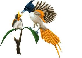 Vector of bird feeding her chick.