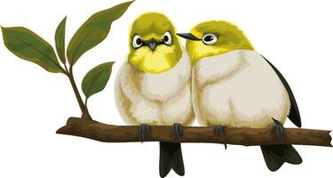 Vector of lovebirds on branch.