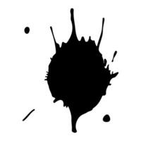 Ink blot. Abstract stain with drops and splashes. Black paint splatter. Vector illustration isolated on a white background. Liquid dirty inkblot. Grunge style. Design element