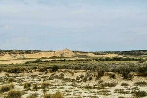 a desert landscape with sand dunes and grass photo