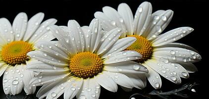 AI generated Close up picture of daisies with water droplets photo