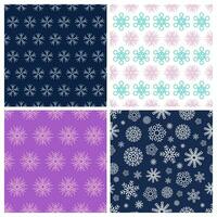 Seamless background with snowflakes. Set of four Christmas and New Year backdrops. Christmas decoration elements. Vector illustration.