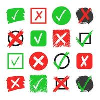 Hand drawn check and cross sign elements vector