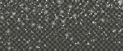 Snowfall and falling snowflakes on background. White snowflakes and Christmas snow. Vector illustration