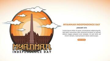 Myanmar Independence Day Background with an ink drawing monument vector