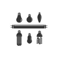 Set of Vintage Retro Electric Lamps, Tungsten, Edison, Fluorescent and Led Lamp Icon Illustration vector