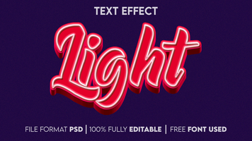 light 3d editable text effect psd