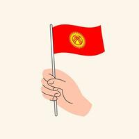 Cartoon Hand Holding Kyrgyzstani Flag, Isolated Vector Design.