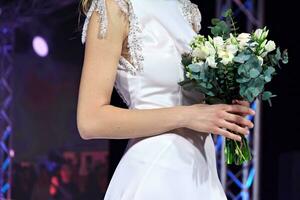 Beautiful wedding dress. Close-up photo