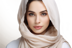 ai generado retrato de hermosa musulmán mujer vistiendo hiyab islámico mujer aislado en blanco antecedentes png