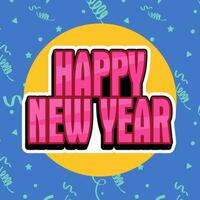 happy new year greeting social media post, with blue background and flying ribbon vector