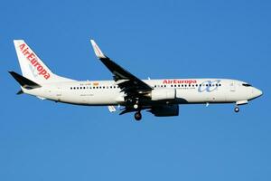 Air Europa passenger plane at airport. Schedule flight travel. Aviation and aircraft. Air transport. Global international transportation. Fly and flying. photo