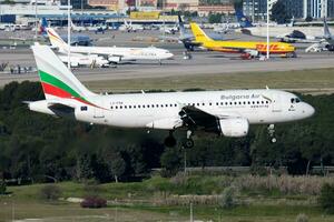 Bulgaria Air passenger plane at airport. Schedule flight travel. Aviation and aircraft. Air transport. Global international transportation. Fly and flying. photo