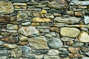 a stone wall with many different types of rocks photo