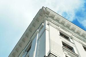 The historic house. Front wall of old tenement house photo