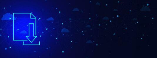 Downloading from cloud data storage with connecting dots and lines. Digital transfer data concept background. Vector illustration.