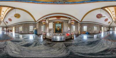 full hdri 360 panorama inside hindu temple of ganesh god of wisdom and prosperity with head of elephant in Indian tropic village in equirectangular projection with zenith and nadir. VR AR content photo