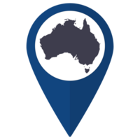 Blue Pointer or pin location with Australia map inside. Map of Australia png