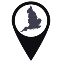 Black Pointer or pin location with England map inside. Map of England png