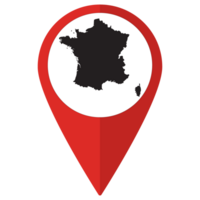 Red Pointer or pin location with France or French map inside. France or French map. png