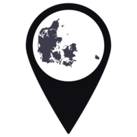 Black Pointer or pin location with Denmark map inside. Map of Denmark png