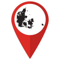 Red Pointer or pin location with Denmark map inside. Map of Denmark png