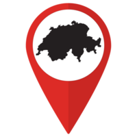 Red Pointer or pin location with Switzerland map inside. Map of Switzerland png