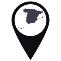 Black Pointer or pin location with Spain map inside. Spain map png