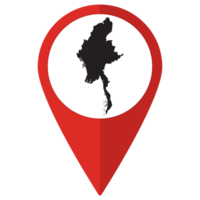 Red Pointer or pin location with Myanmar map inside. Map of Myanmar png