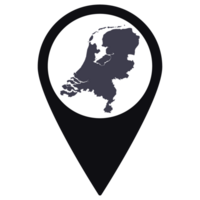 Black Pointer or pin location with Netherlands map inside. Map of Netherlands png