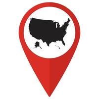 Red Pointer or pin location with USA map inside. United States of America map vector