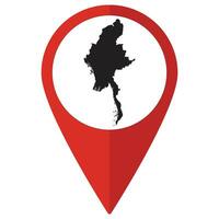 Red Pointer or pin location with Myanmar map inside. Map of Myanmar vector