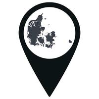 Black Pointer or pin location with Denmark map inside. Map of Denmark vector